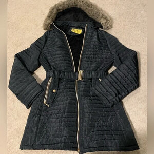 Super Nova Hooded Black Quilted Mid-length Winter Coat
